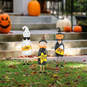 24 in. H Halloween Metal Ghost, Witch and Pumpkin Yard Stake or Hanging Decor (Set of 3)