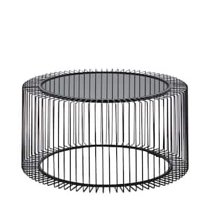 Round Black Metal Coffee Table with Glass Top 31.5 in. x 15 in.