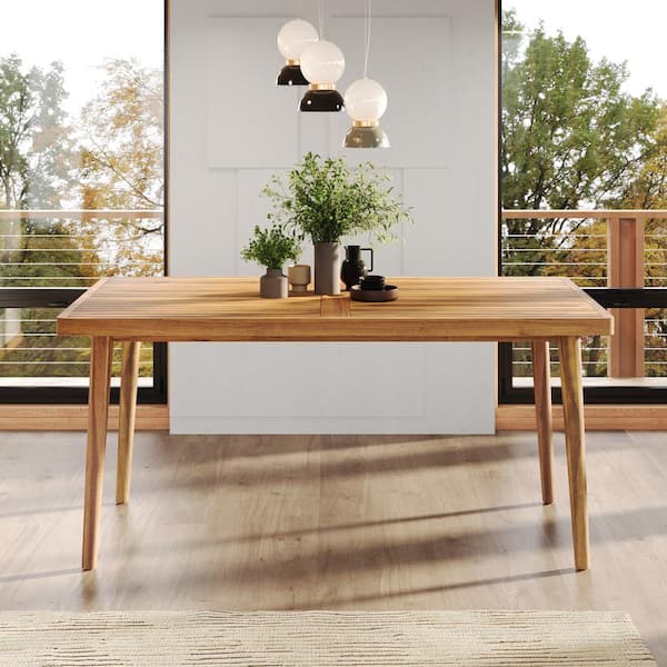CHRISTOPHER KNIGHT HOME Ovrin Modern Outdoor Patio Dining Table with Umbrella Hole, Acacia Wood, Teak