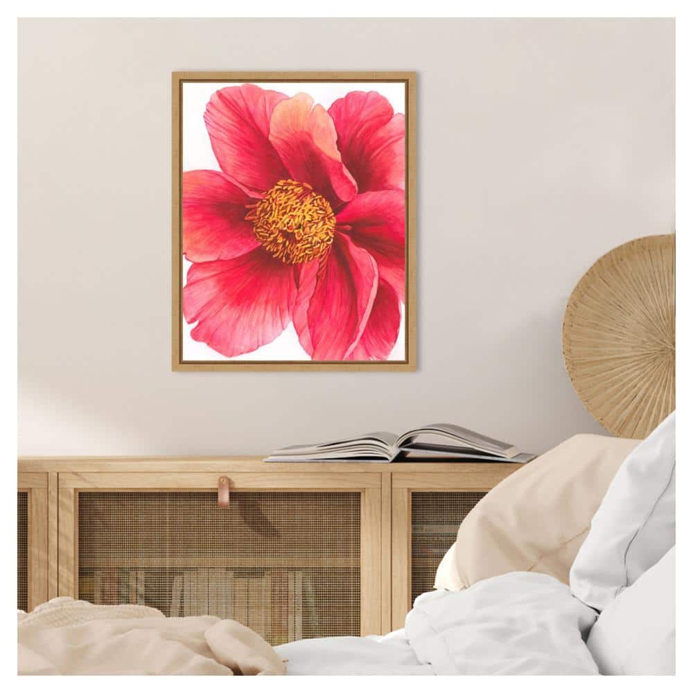 Grace Popp Tree Peony II Red Floral Canvas Art with Maple Frame