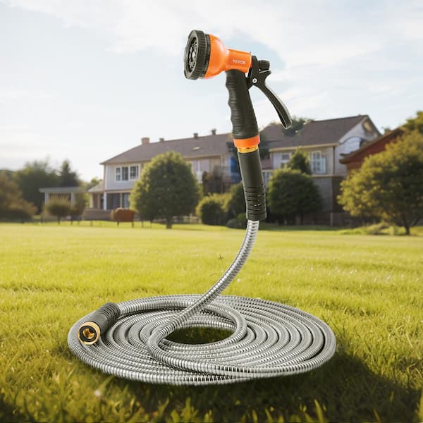 Metal Garden Hose 0.38 in. dia. x 75 ft., Rust Proof Stainless Steel Water Hose, Heavy Duty Hose with 10 Function Nozzle