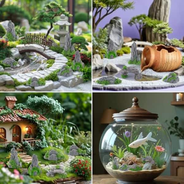 0.2 in. Mini Diorama Rocks Realistic Moss Multicolor 10-Piece