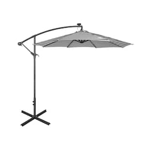 10 ft. Cantilever Hanging Patio Umbrella in Gray and White with Solar LED