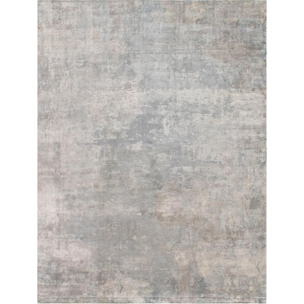 Beverly Silver 12 ft. x 15 ft. Abstract Silk and Wool Area Rug