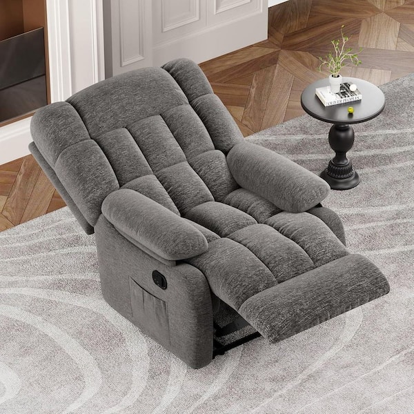 Grey Recliner with Side Pocket, Ergonomic, Recliner Sofa for Living Room