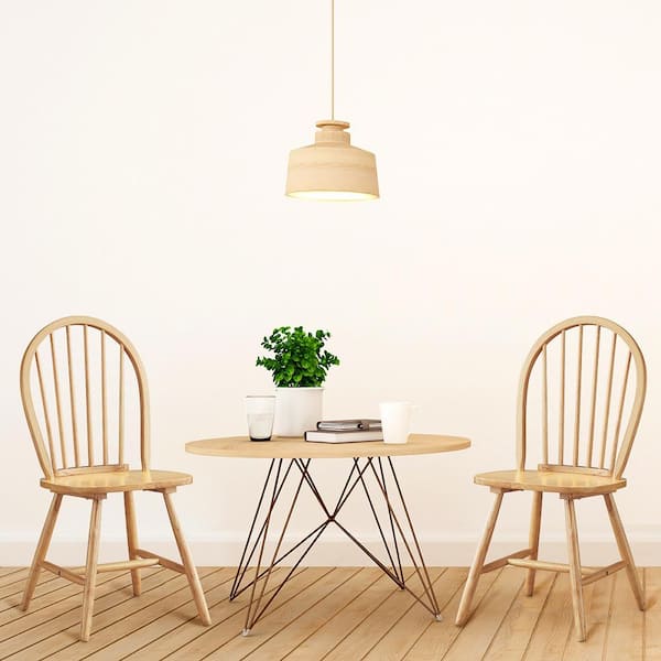 Natural Wood Armless High Back Windsor Chairs Dining Chairs Spindle Back Kitchen ( Set of 2-)