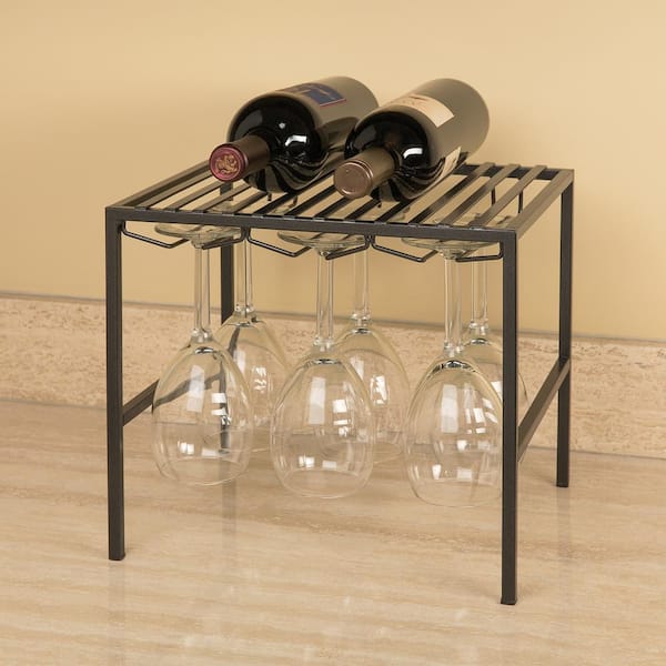 Seville Classics 12.5 in. x 12 in. x 11 in. Gun Metal Wine Glass Rack with Shelf