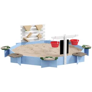 7 ft. W x 7 ft. L Outdoor Child Toy Wooden Sandbox for 3-7 Years, Blue
