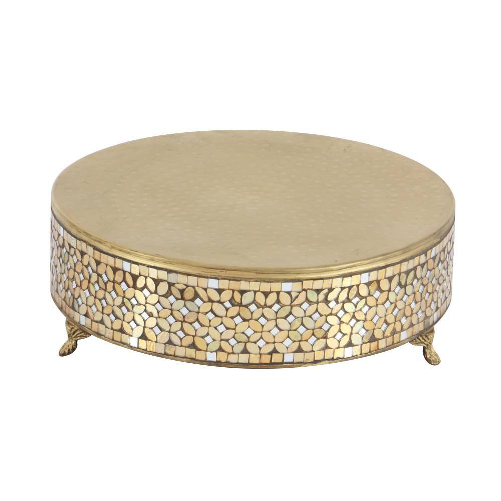 Gold Mosaic Patterned Glass and Metal Cake Stand Set of 3