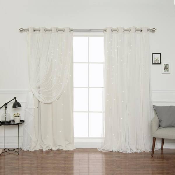 Best Home Fashion Ivory Grommet Overlay Blackout Curtain - 52 in. W x 84 in. L (Set of 2)