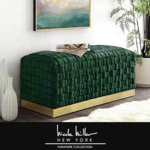 Diamond Hunter Green/Gold Bench Upholstered Velvet 17.3 in.H x 17.3 in.W x 39.7 in.D