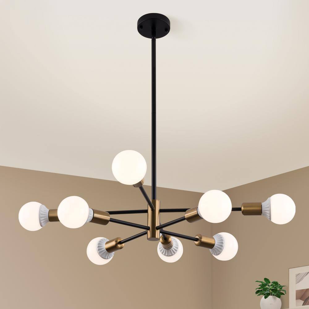 Simpol Home 8-light Sputnik Chandelier Dimmable, Gold Black Linear 