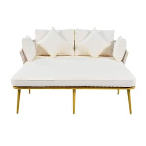 Gold Metal Outdoor Day Bed with Beige Cushions