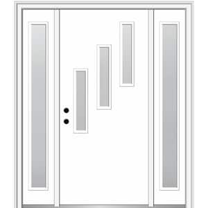 Davina 60 in. x 80 in. Right-Hand Inswing 3-Lite Frosted Glass Primed Fiberglass Prehung Front Door on 4-9/16 in. Frame