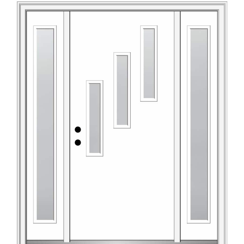 MMI Door Davina 64 in. x 80 in. Right-Hand Inswing 3-Lite Frosted Glass Primed Fiberglass Prehung Front Door on 4-9/16 in. Frame