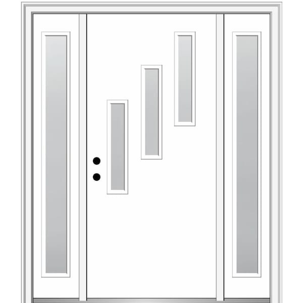 MMI DOOR Davina 64 in. x 80 in. Right-Hand Inswing 3-Lite Frosted Glass Primed Fiberglass Prehung Front Door on 6-9/16 in. Frame