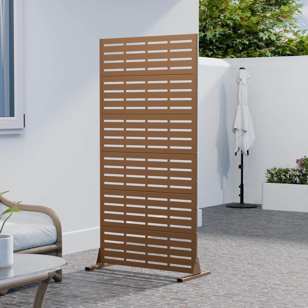 35 in. W x 72 in. H Brown Metal No Dig Freestanding Outdoor Privacy Screen Panel Decorative Privacy Fence (1-Pack) price history on PriceWatchPro