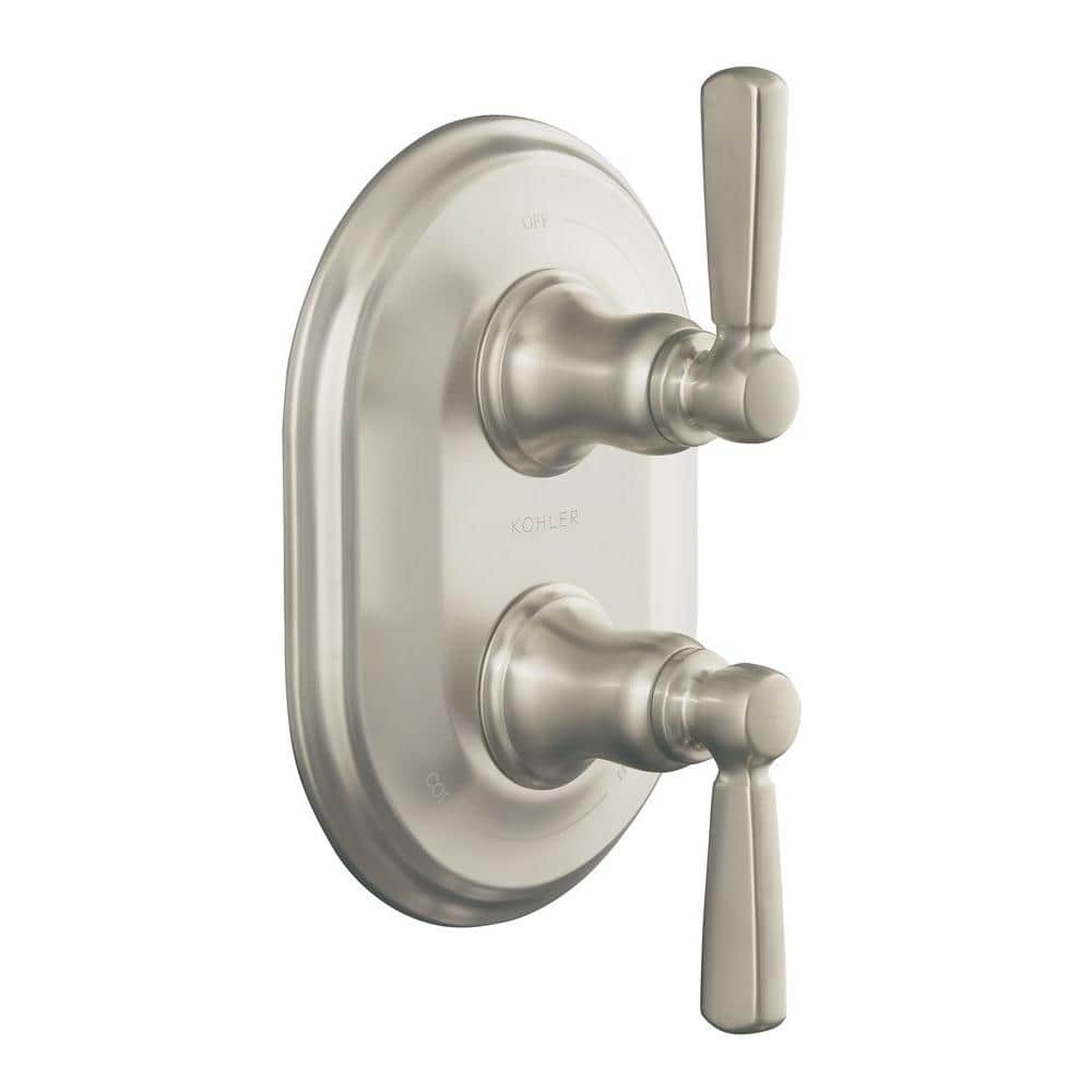 Vibrant Polished Nickel KOHLER K-T10593-4P-SN Bancroft Thermostatic Trim with White Ceramic Lever Handle Valve Not Included 