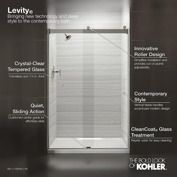 KOHLER Levity 44-48 in.W x 74 in. H Frameless Sliding Shower Door in Nickel with Blade Handles