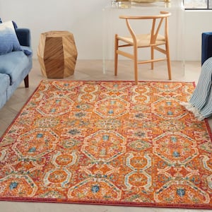 Allur Red Multicolor 4 ft. x 6 ft. Floral Medallion Boho Transitional Area Rug