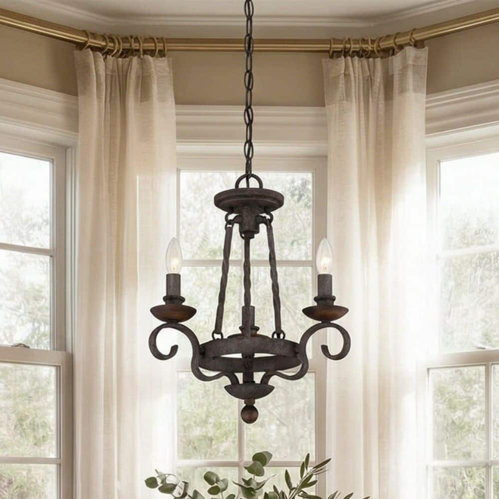 Quoizel Noble 3-Light Rustic Black Candle-Style Chandelier