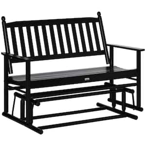 27 in. W Seating Capacity 2-Person Black Wood Outdoor Bench Loveseat with Wooden Frame