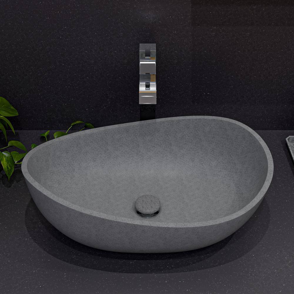 Gray Matte Ceramic Oval Above Mount Bathroom Sink