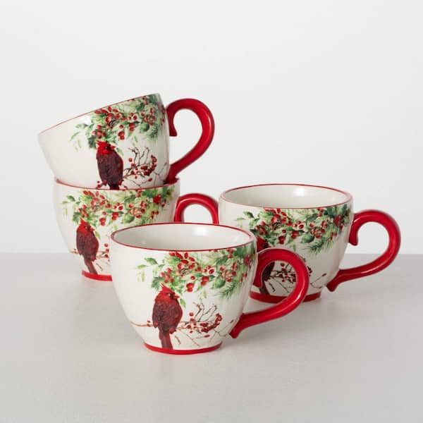 3.75 in. 8 oz. Red Christmas Cardinal Ceramic Beverage Mugs