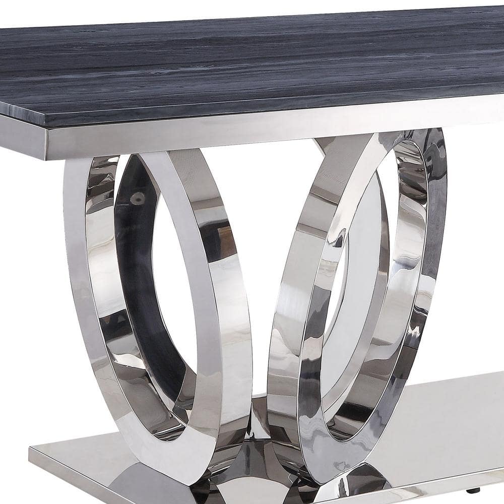 Gray Faux Marble and Stainless Steel Dining Table