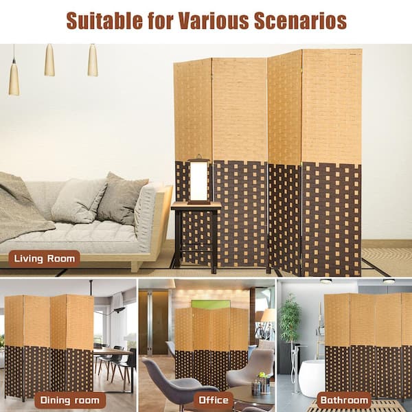 Paneled Freestanding Bamboo Room Divider Privacy Partition with Dual-S –  MyGift