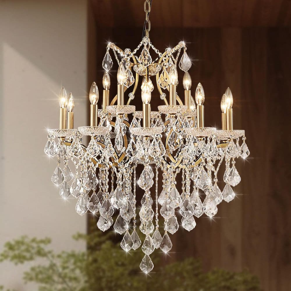 YUYI D30. 7 in. 15-Light Modern Gold Candle Crystal Chandelier