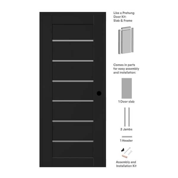 Belldinni Alba DIY-Friendly 36 in. x 96 in. Left-Hand 6-Lite Frosted Glass Black Matte Composite Single Prehung Interior Door