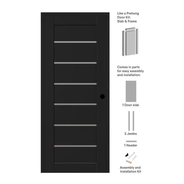 Belldinni Alba DIY-Friendly 28 in. x 96 in. Left-Hand 6-Lite Frosted Glass Black Matte Composite Single Prehung Interior Door