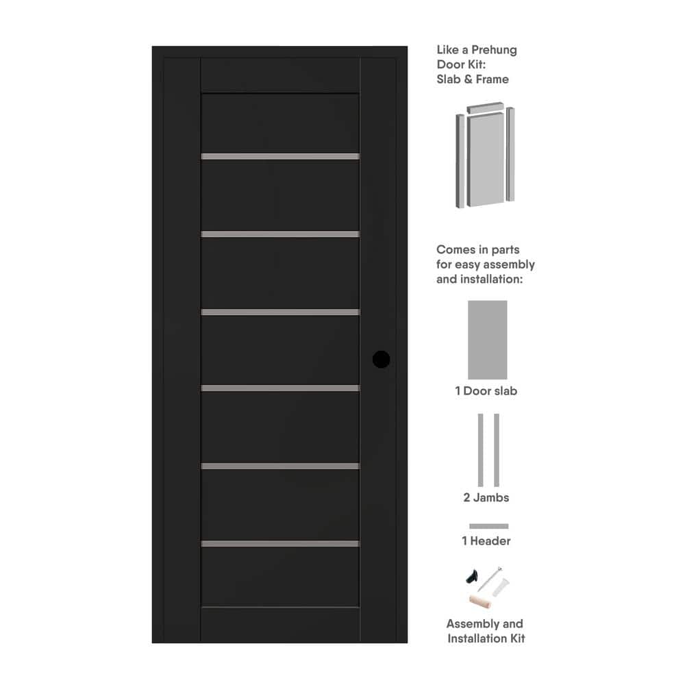 Alba DIY-Friendly 24 in. x 80 in. Left-Hand 6-Lite Frosted Glass Black Matte Composite Single Prehung Interior Door price history on PriceWatchPro