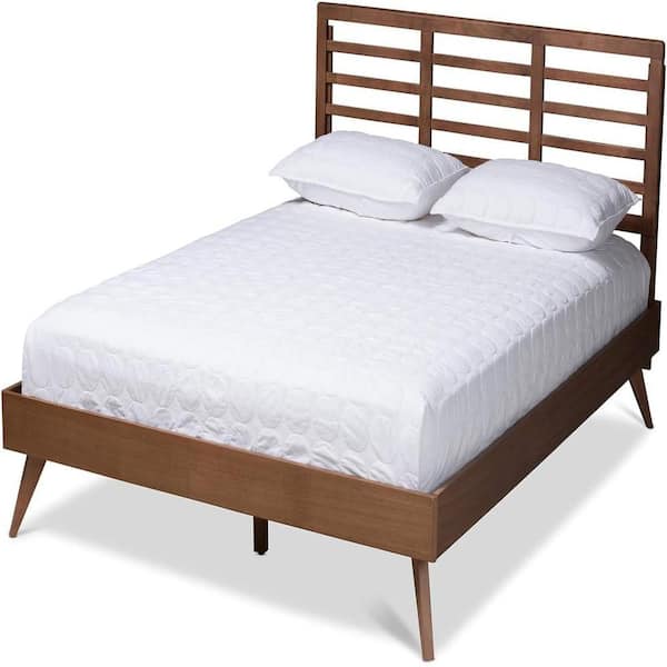 Brown Frame Queen Size Platform Bed, Durable Platform Bed for All Spaces, Space-Saving Modern Platform Bed