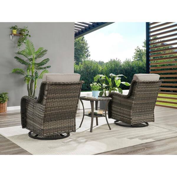 Gymojoy Carolina 3 Piece Wicker Patio Conversation Set with Gray