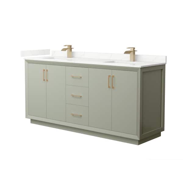Wyndham Collection Strada 72 in. W x 22 in. D x 35 in. H Double Bath Vanity in Light Green with Giotto Quartz Top