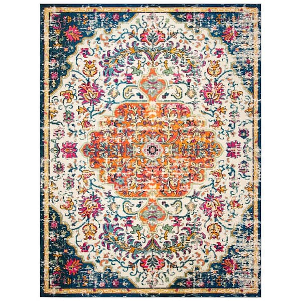 SAFAVIEH Madison Ivory/Orange 10 ft. x 14 ft. Border Geometric Floral Medallion Area Rug