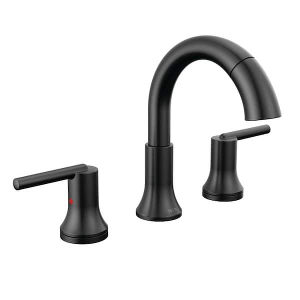 Delta Trinsic 8 in. Widespread Double-Handle Bathroom Faucet with Pull-Down Spout in Matte Black