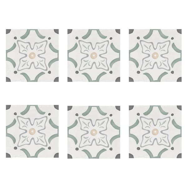 Aster Flora Green 8.77 in. x 8.77 in. Matte Porcelain Floor and Wall Tile (6.99 Sq. Ft./Case)