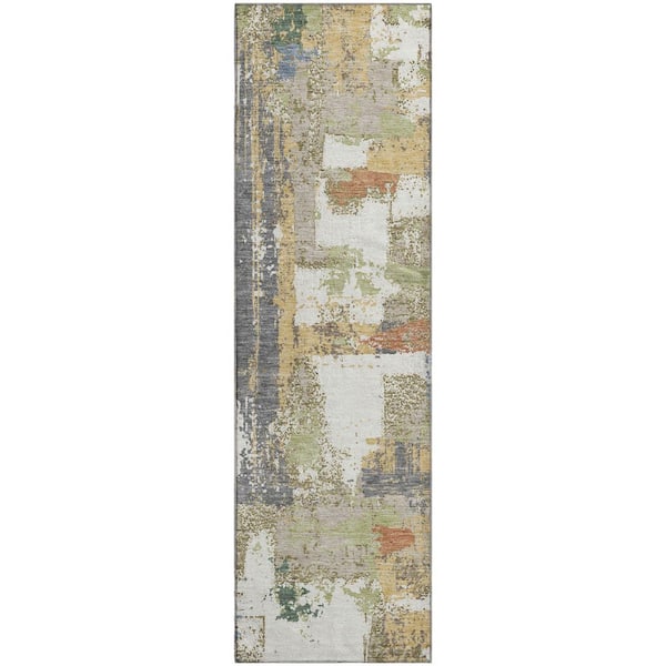 Mayfield Premium Machine Washable Abstract AMF2212 Ivory 2 ft. x 7 ft. Runner Rug