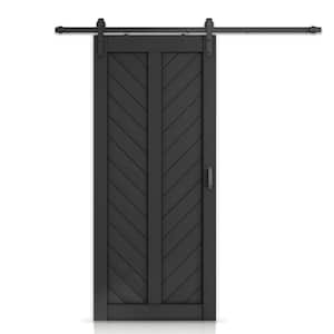 36 in. x 84 in. Pre Assembled Black Painted Solid MDF Sliding Barn Door with Hardware Kit and Door Handle