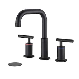 Modern 8 in.Widespread 3 Hole 2 Handle Bathroom Sink Basin Faucet with Pop-Up Drain and Supply Lines in Matte Black