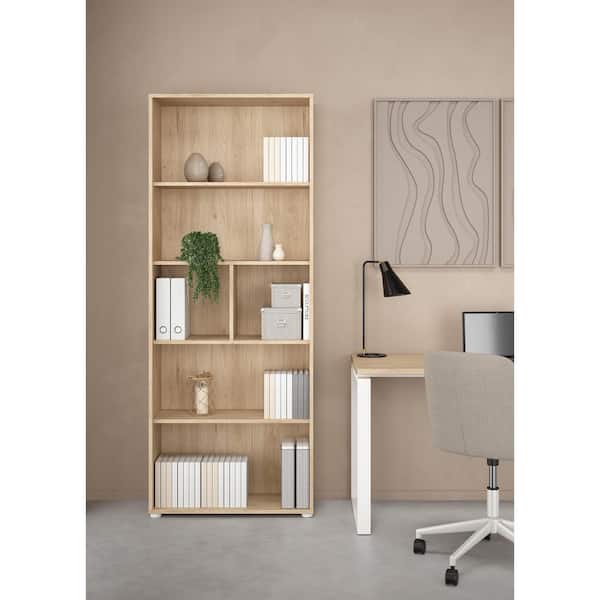 Sign 80.59 in. Tall Jackson Hickory Engineered Wood 6 Shelf Bookcase Home Office Storage