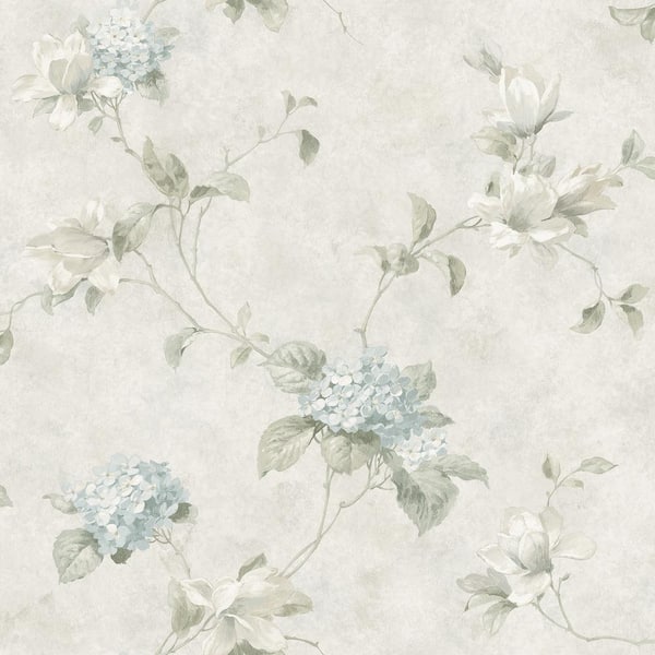 Magnolia Light Blue Hydrangea Trail Wallpaper