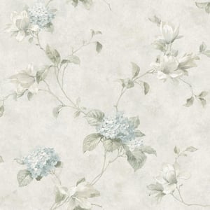 Magnolia Light Blue Hydrangea Trail Wallpaper Sample