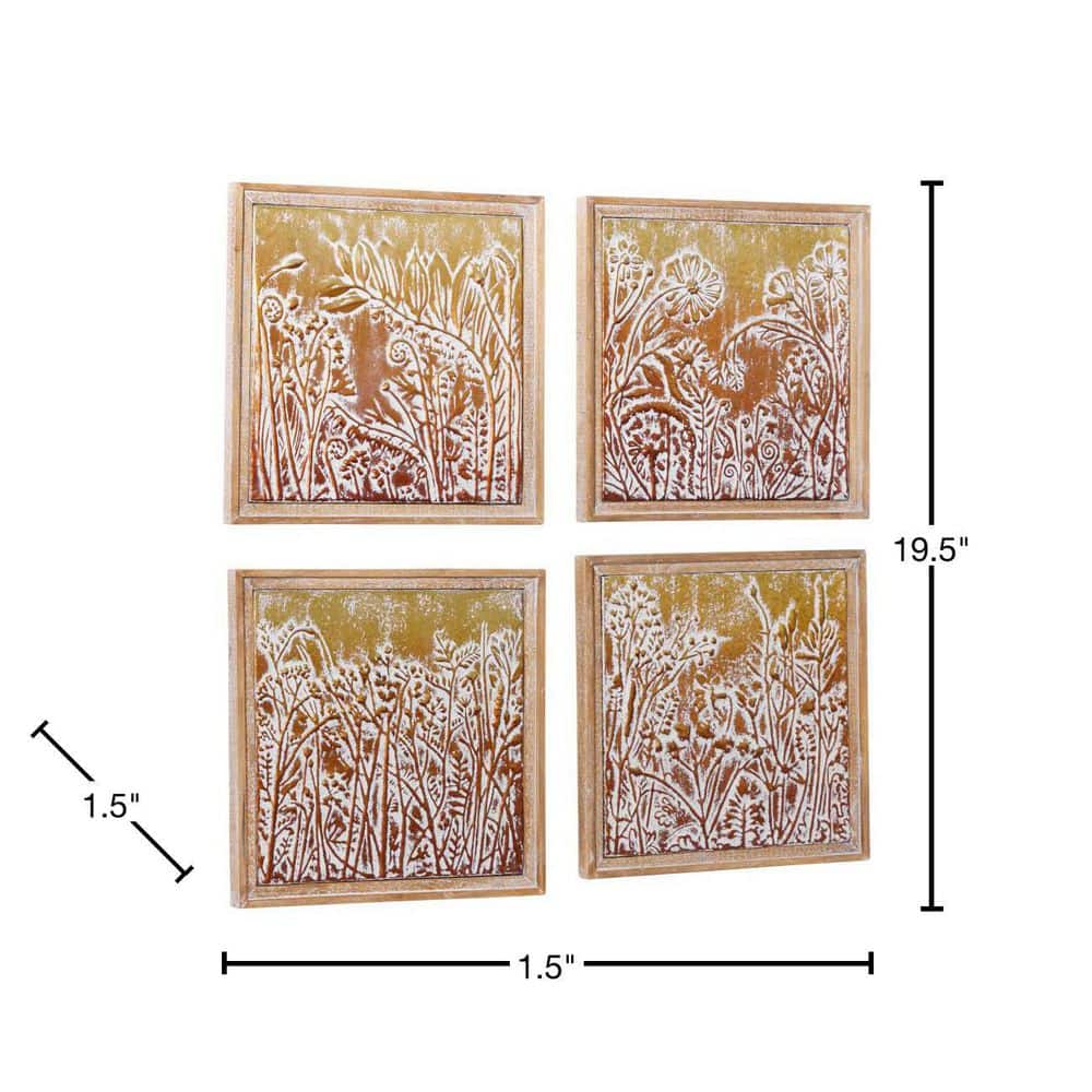 Whimsical Gold Metal Floral Wall Art Set in Beige Frames