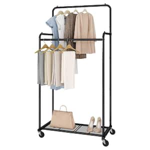 Black Metal Garment Clothes Rack With Double Rod 29 in. W x 60 in. H