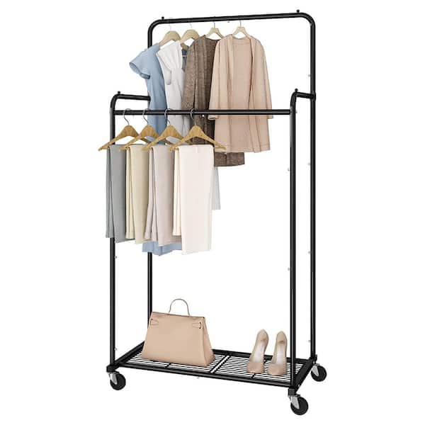 Unbranded Black Metal Garment Clothes Rack With Double Rod 29 in. W x 60 in. H