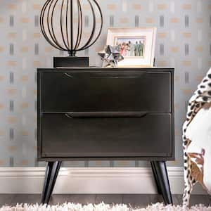 Mackie 2-Drawer Mid Century Modern Black Nightstand